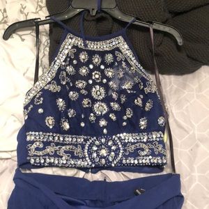 Royal blue two piece prom dress